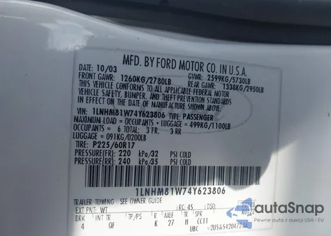 2004 Lincoln Town Car Signature из США, поврежденный, VIN 1LNHM81W74Y623806